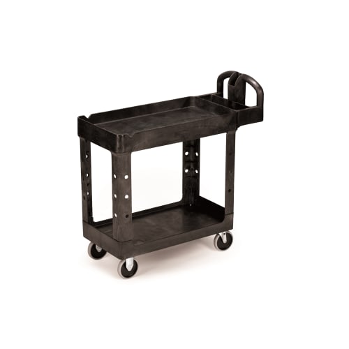 Rubbermaid Brute 2 Shelf Heavy-Duty Ergo Handle Utility Cart, Lipped Shelf, Small, Black